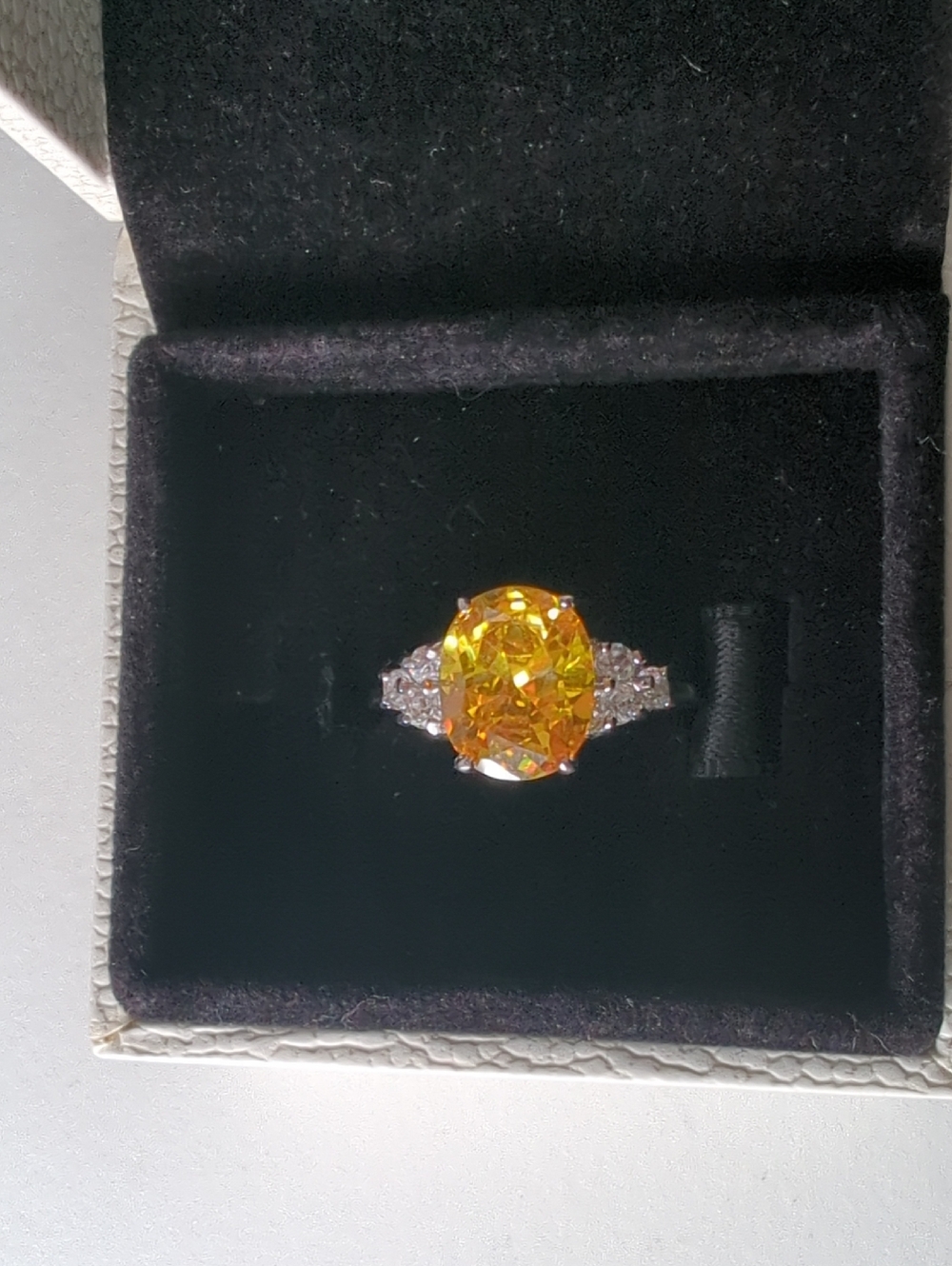 Sterling Silver Citrine And CZ Ring Size 6